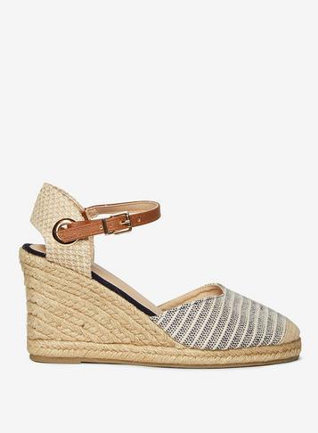 Womens Wide Fit Navy Stripe 'raven' Wedges- Blue, Blue
