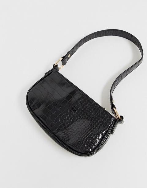 Asos Design - Sac Porté Épaule Imitation Croco Style Années 90 - Noir