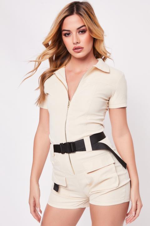 beige cargo playsuit