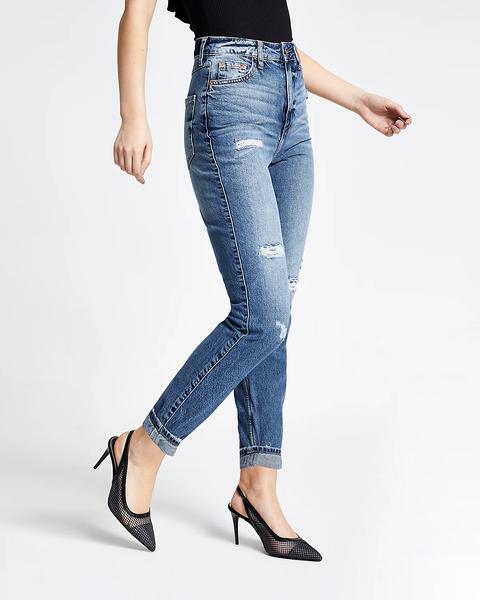 Blue Ripped Carrie High Rise Mom Jeans