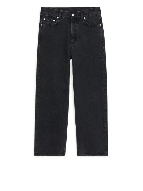 Straight Cropped Stretch Jeans - Black