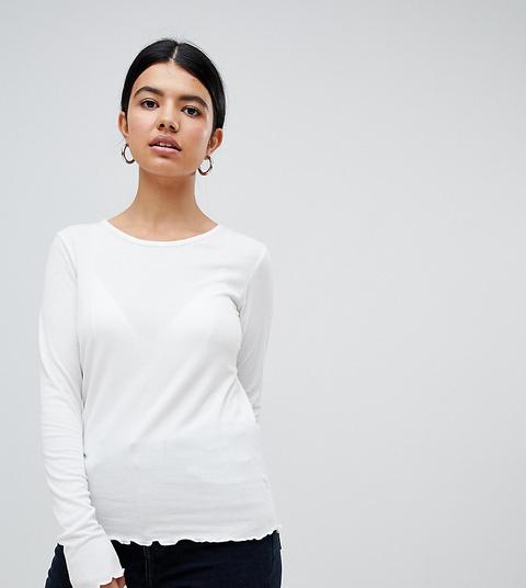 Pimkie Frill Edge Long Sleeve Top In White