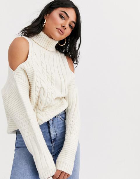 Asos Design Cold Shoulder Cable Jumper-cream