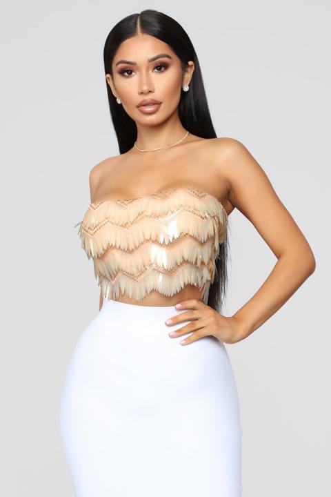 Hollywood Fringe Crop Top - Nude