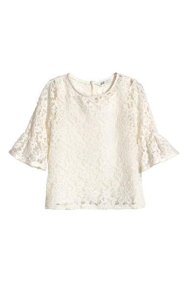 H & M - Top In Pizzo Maniche A Volant - Bianco