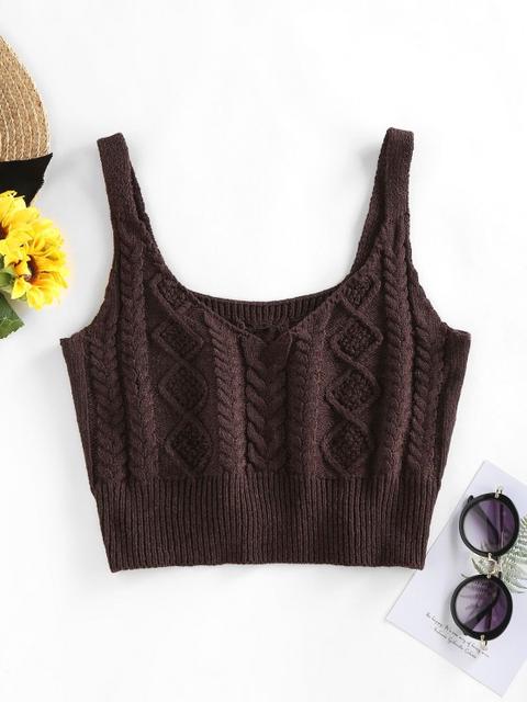 Zaful Tank Top Corto De Punto Trenzado Apricot Deep Coffee Gray Goose Red Wine