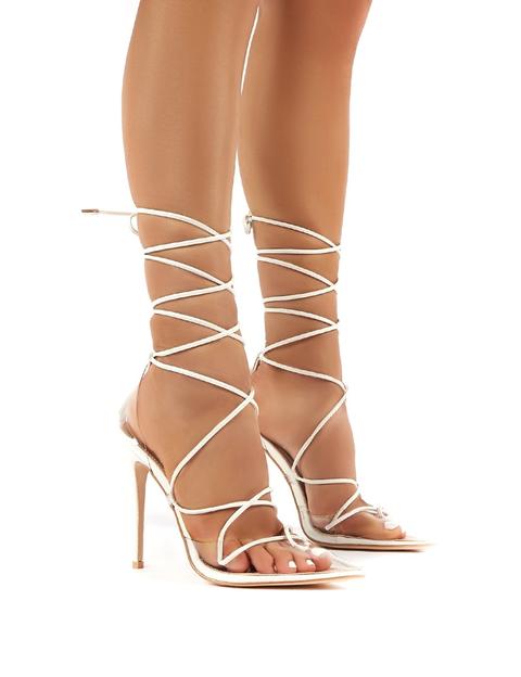 Carmen White And Perspex Lace Up Stiletto High Heels