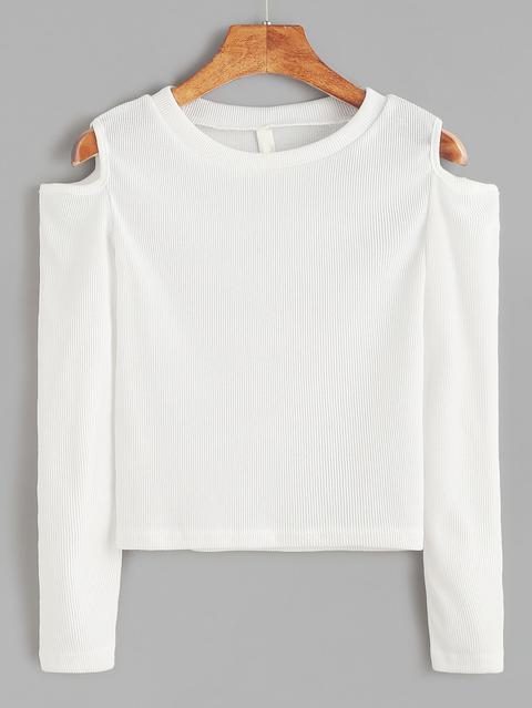 White Open Shoulder Crop T-shirt