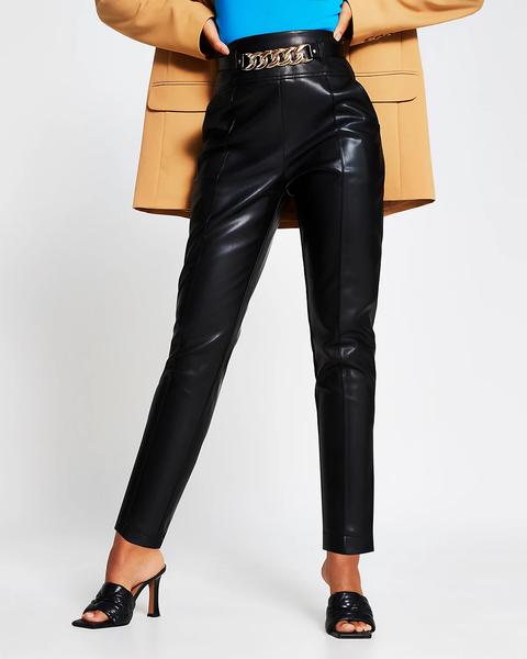 Black Faux Leather Cigarette Trousers