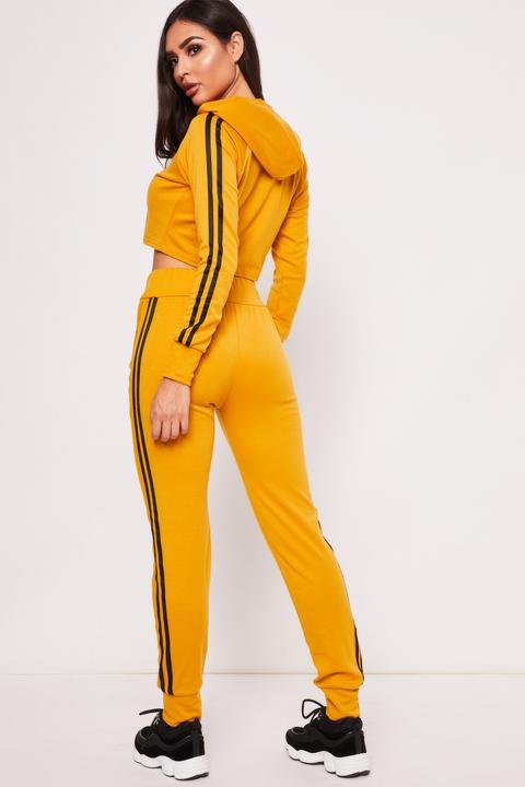 Riley Mustard Side Stripe Cropped Loungewear Set