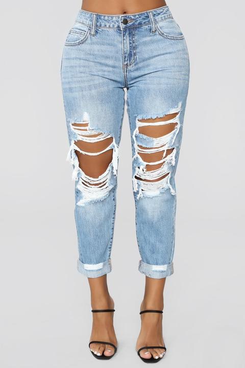 Jax Distressed High Rise Boyfriend Jeans - Light Wash