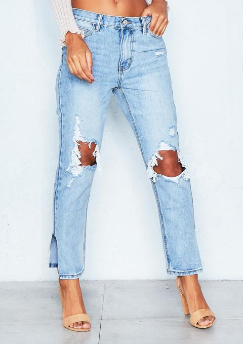 Abby Denim Distressed Knee Ripped Hem Boyfriend Jeans