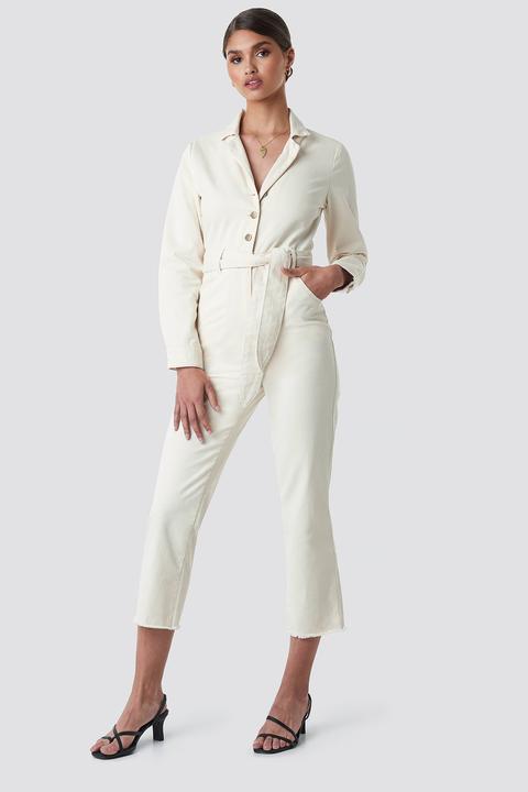 Tina Maria X Na-kd Front Tie Denim Jumpsuit - White