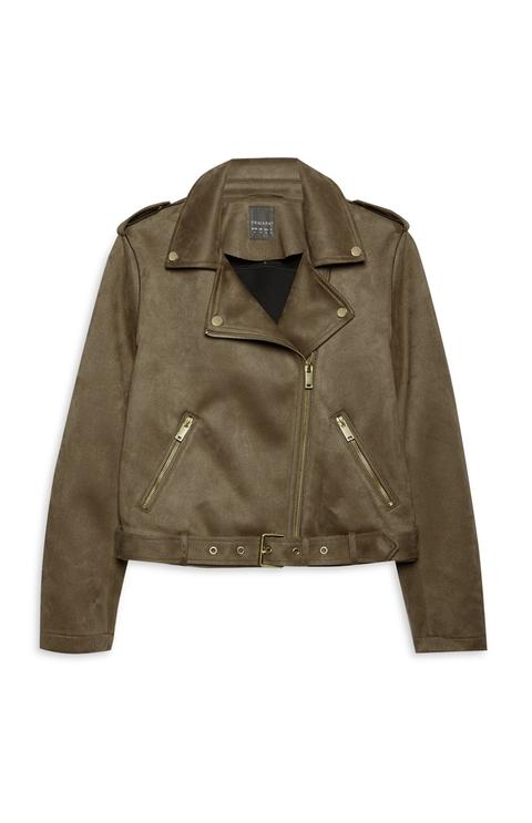 Khaki Suedette Biker