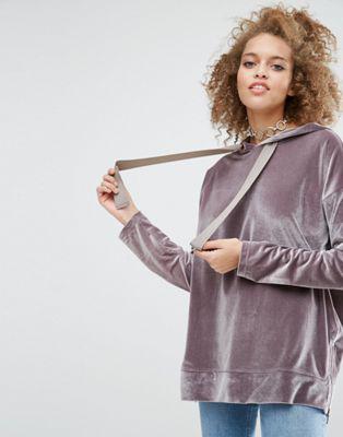 Asos - Felpa Con Cappuccio In Velluto E Bordi Oversize