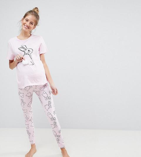 Asos Maternity - Pigiama Leggings E T-shirt Con Coniglio Con Pompon - Rosa