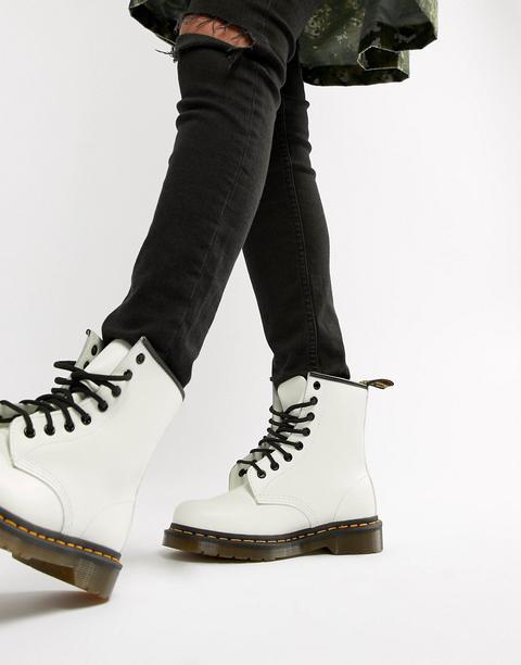 Dr.martens - 1460 - Flache Ankle-boots Aus Weißem Leder - Weiß