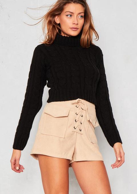 Sahara Black Chunky Knit Crop Jumper