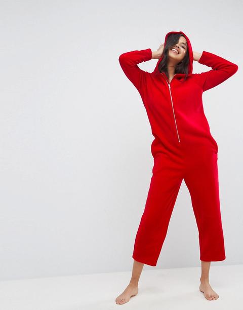 Asos - Tuta Intera In Pile Con Cappuccio - Rosso