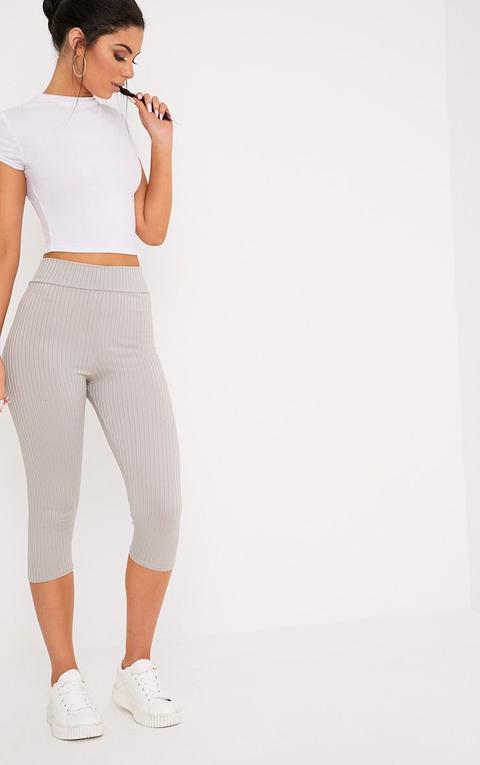 Harlie Grey Cropped Ribbed High Waisted Leggings