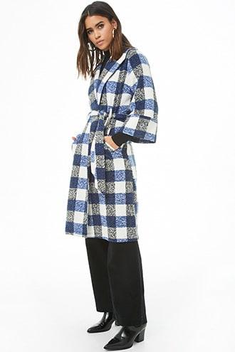 Forever 21 Buffalo Plaid Longline Coat , Royal