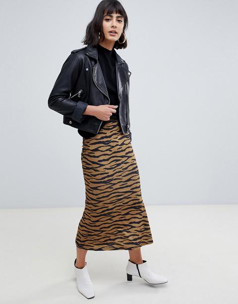 Asos Design Midi Skirt With Kickflare In Tiger Print