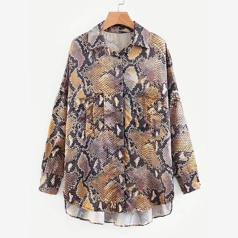 Blusa Irregular Con Estampado De Piel De Serpiente De Hombros Caídos