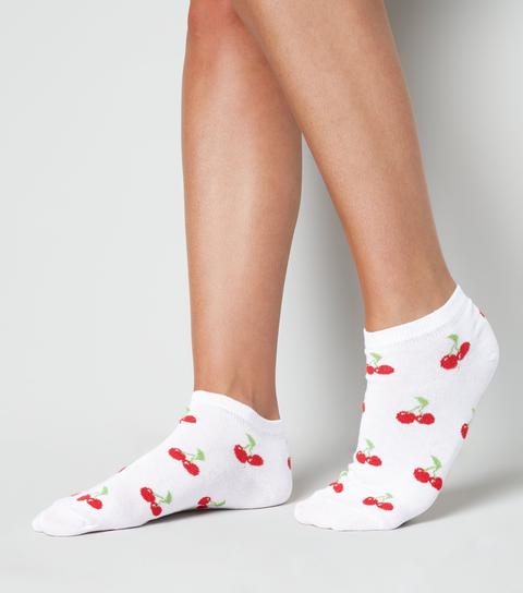 White Cherry Trainer Socks New Look