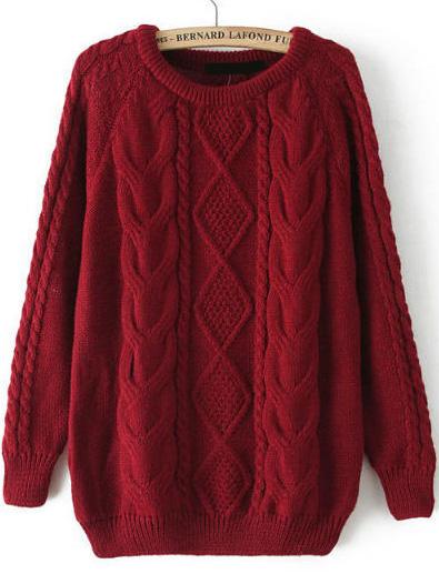 Cable Knit Loose Wine Red Sweater