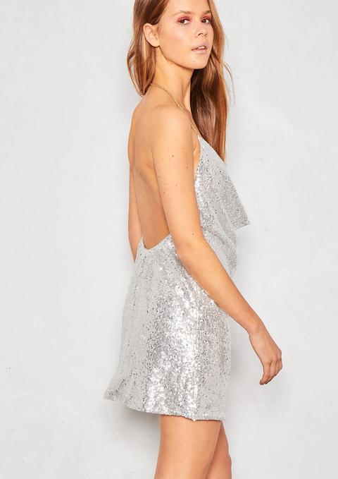 silver cowl neck mini dress