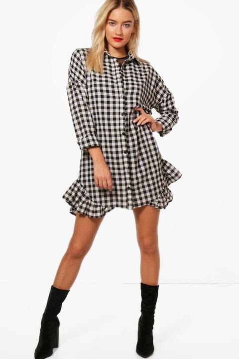 Vera Gingham Ruffle Hem Shirt Dress