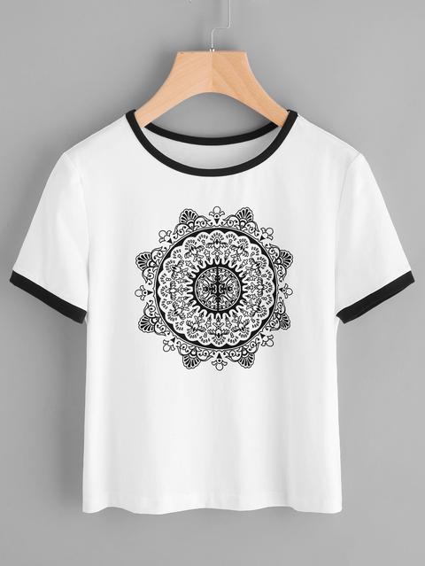 T-shirt Con Stampa Di Mandala