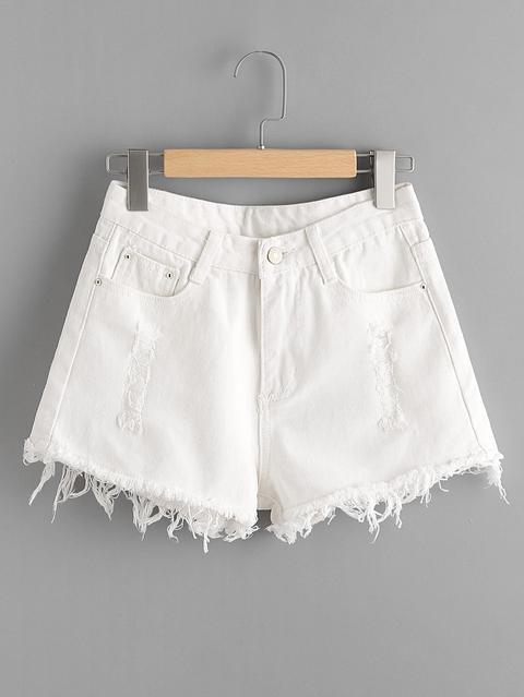 Distressed Fray Hem Denim Shorts