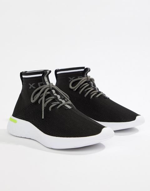 Pull & Bear Knitted Sock Sneakers In Black - Black