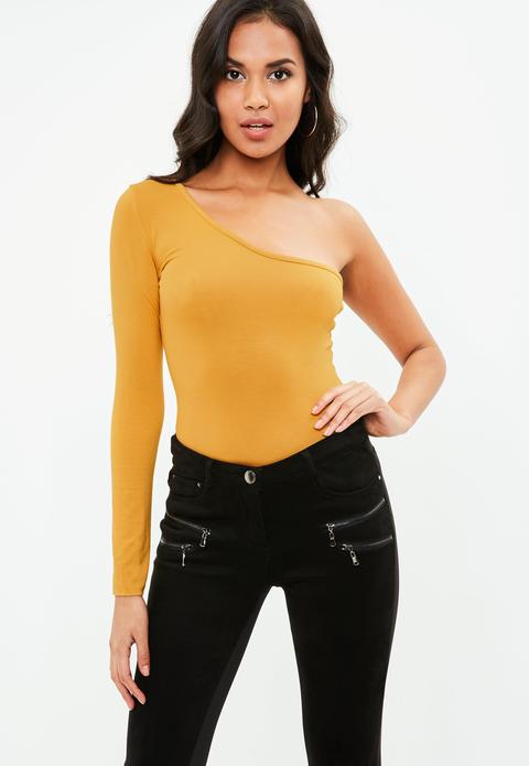 Mustard Yellow One Shoulder Jersey Bodysuit