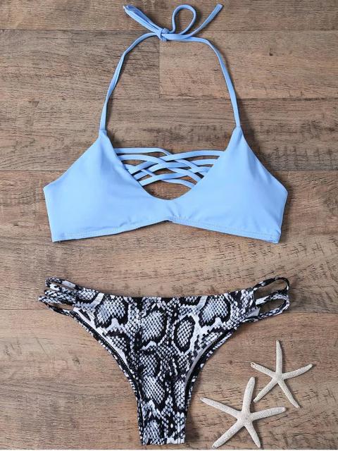 Traje De Bikini Con Cordón Combinado Con Estampado De Piel De Serpiente