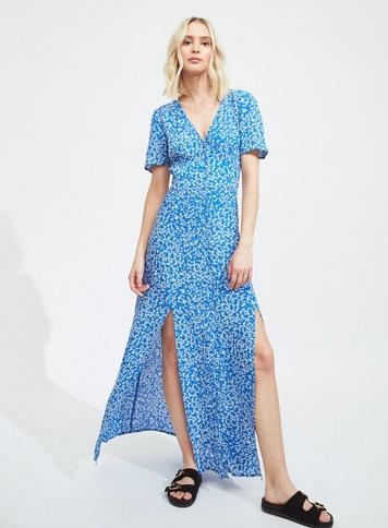 Womens Blue Ditsy Print Maxi Dress, Blue