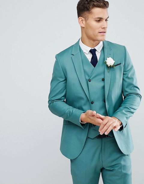 Asos Wedding - Giacca Da Abito Slim In 100% Lana Verde Pino - Verde