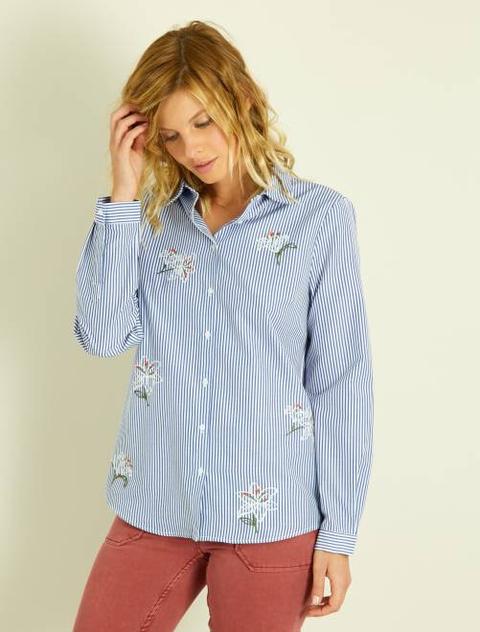 Camicia A Righe E Ricamata