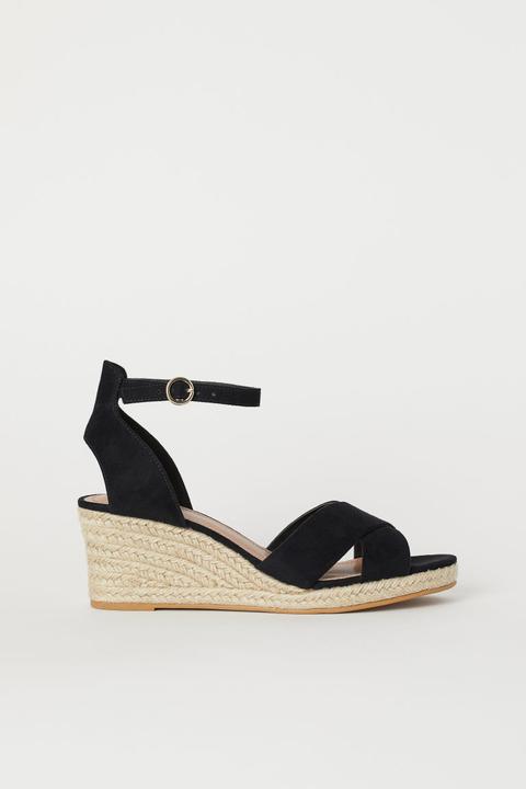 Sandalias De Cuña - Negro