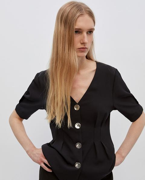 Sfera - Blusa De Mujer Botones Y Escote Pico