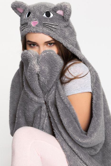 Coperta In Peluche Con Maniche Gattino