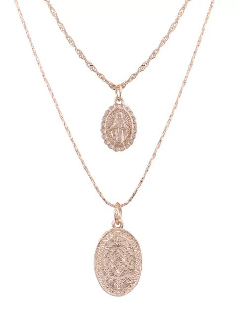 Alloy Engraved Goddess Oval Pendant Necklace Set Golden