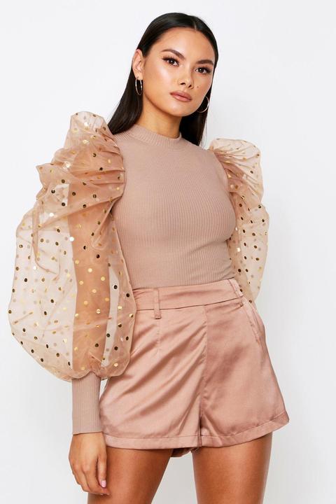 Metallic Spot Puff Sleeve Top