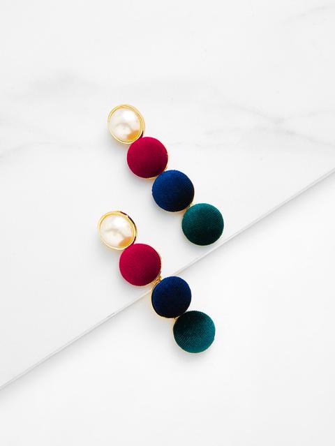 Faux Pearl & Button Design Drop Earrings