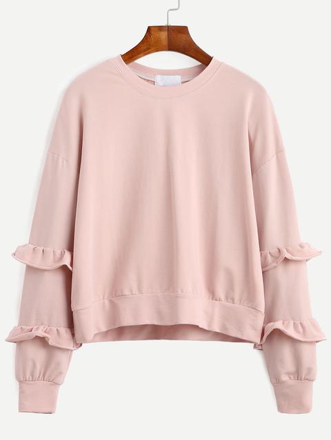 Sudadera Con Hombros Caído Y Volantes - Rosa