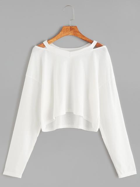 Camiseta Corta Cuello Con Abertura - Blanco