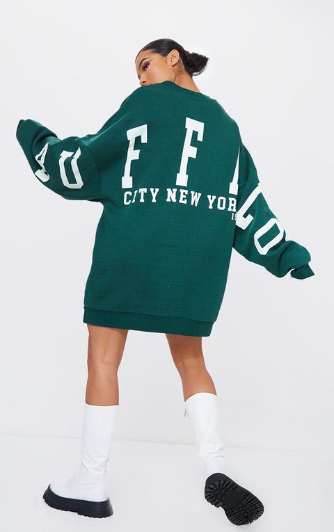 Dark Green Buffalo New York Slogan Sweat Jumper Dress
