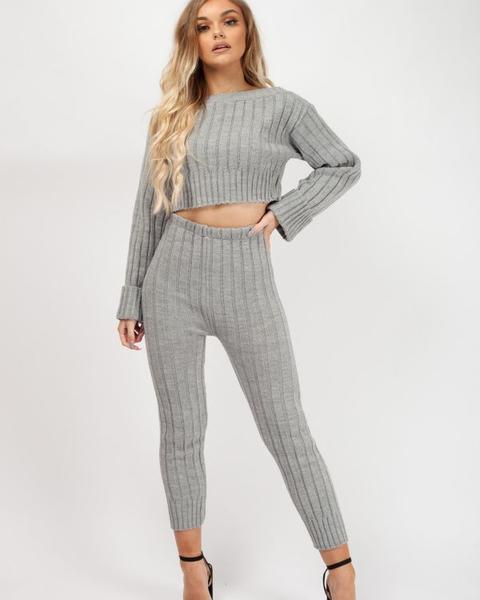 * Kady Mcdermott *kalianna Ribbed Knitted Crop Top & Bottom Loungewear In Grey