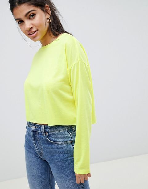 Asos Design Crop Boxy T-shirt With Long Sleeves In Neon